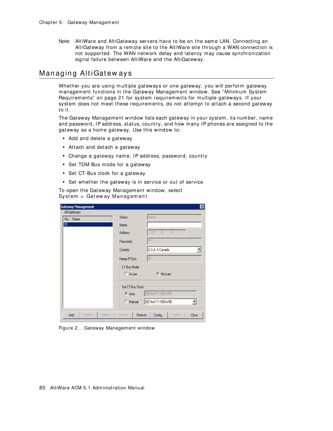 AltiGen comm ACM 5.1 manual Managing AltiGateways, System Gateway Management 