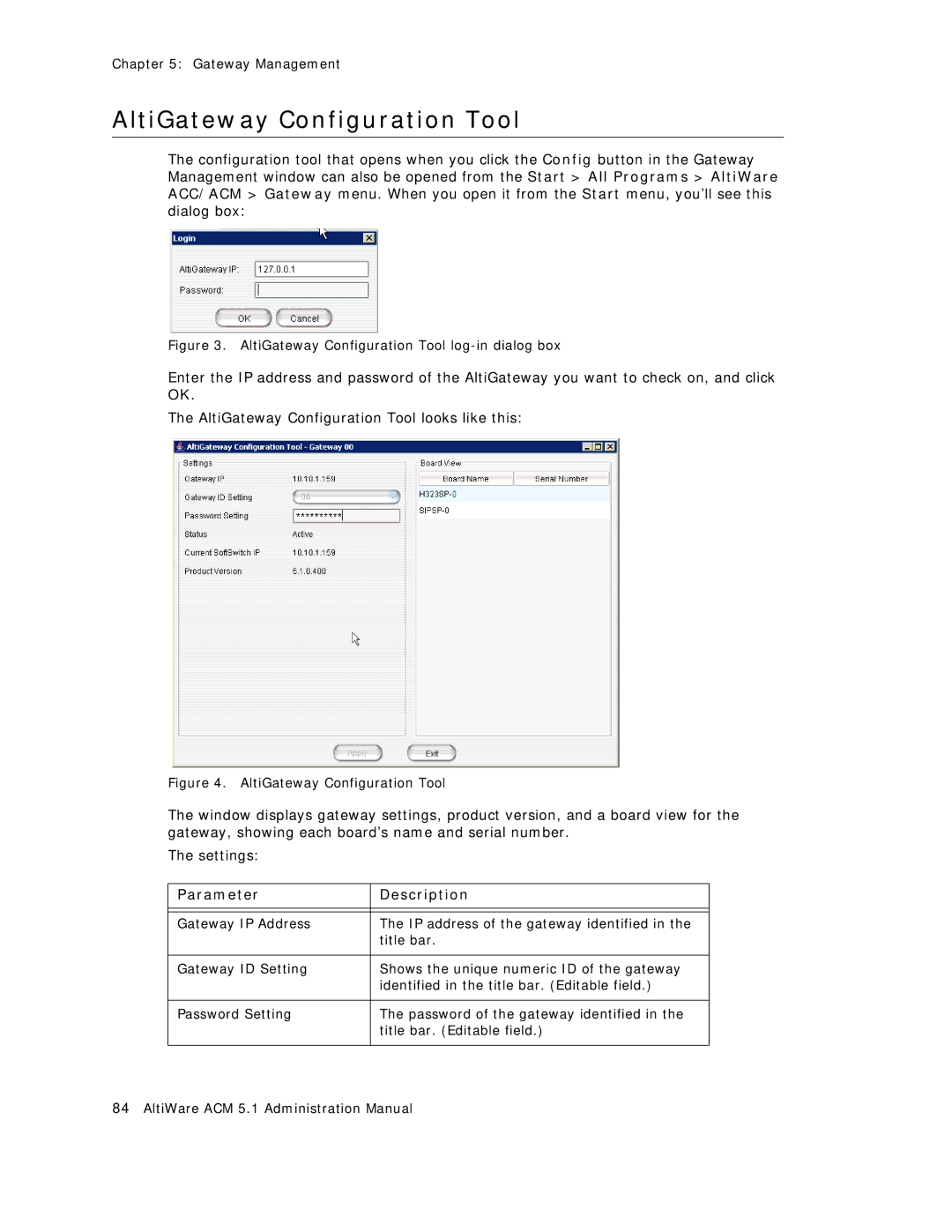 AltiGen comm ACM 5.1 manual AltiGateway Configuration Tool log-in dialog box 