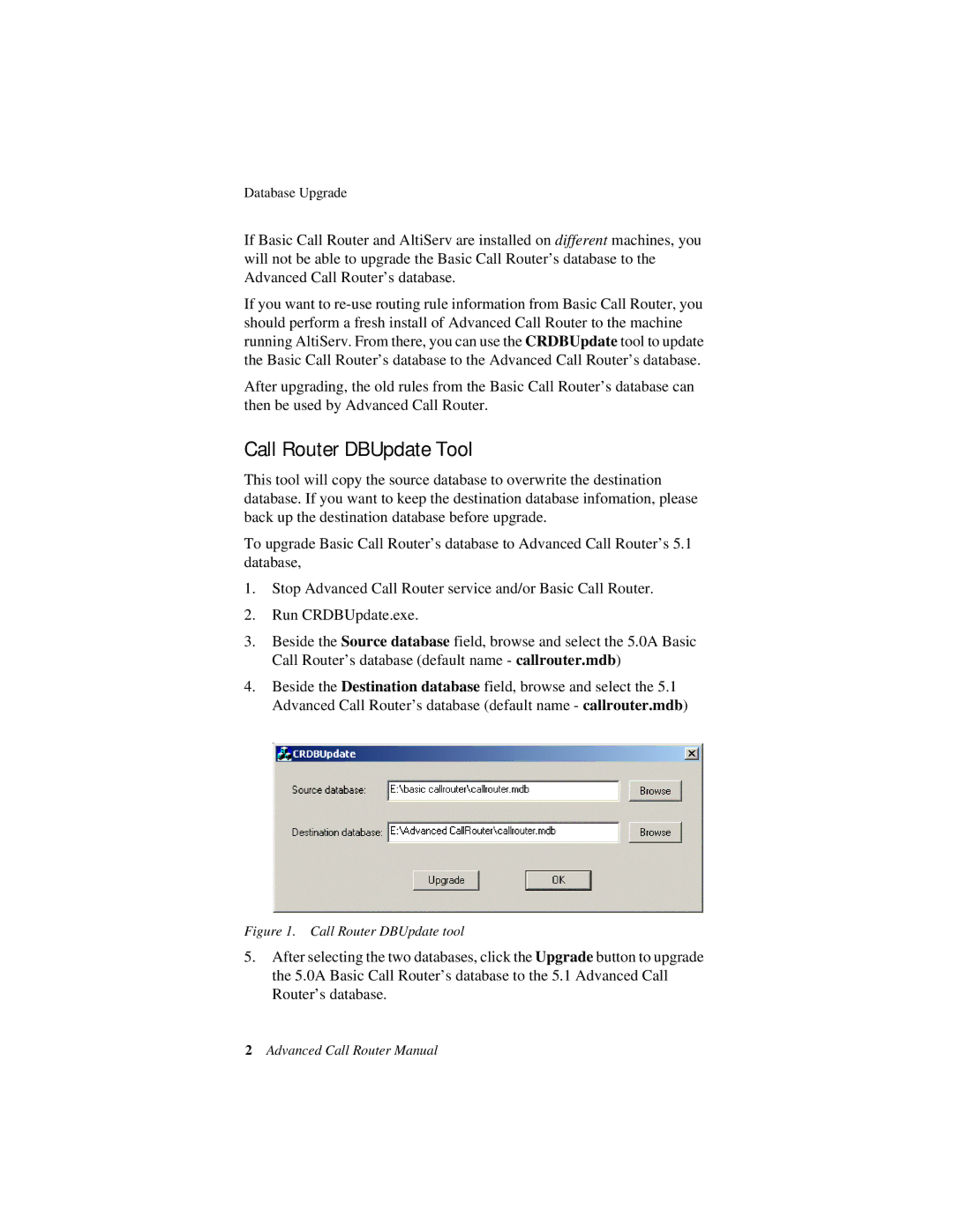 AltiGen comm Advanced Call RouterTM manual Call Router DBUpdate Tool, Call Router DBUpdate tool 