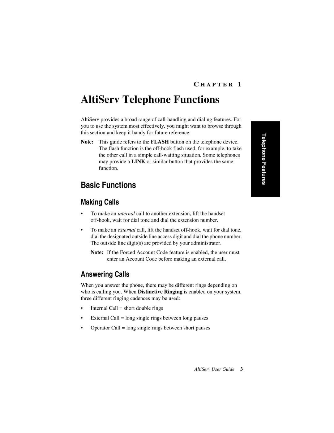 AltiGen comm AltiServ TM 4.5 manual AltiServ Telephone Functions, Basic Functions 