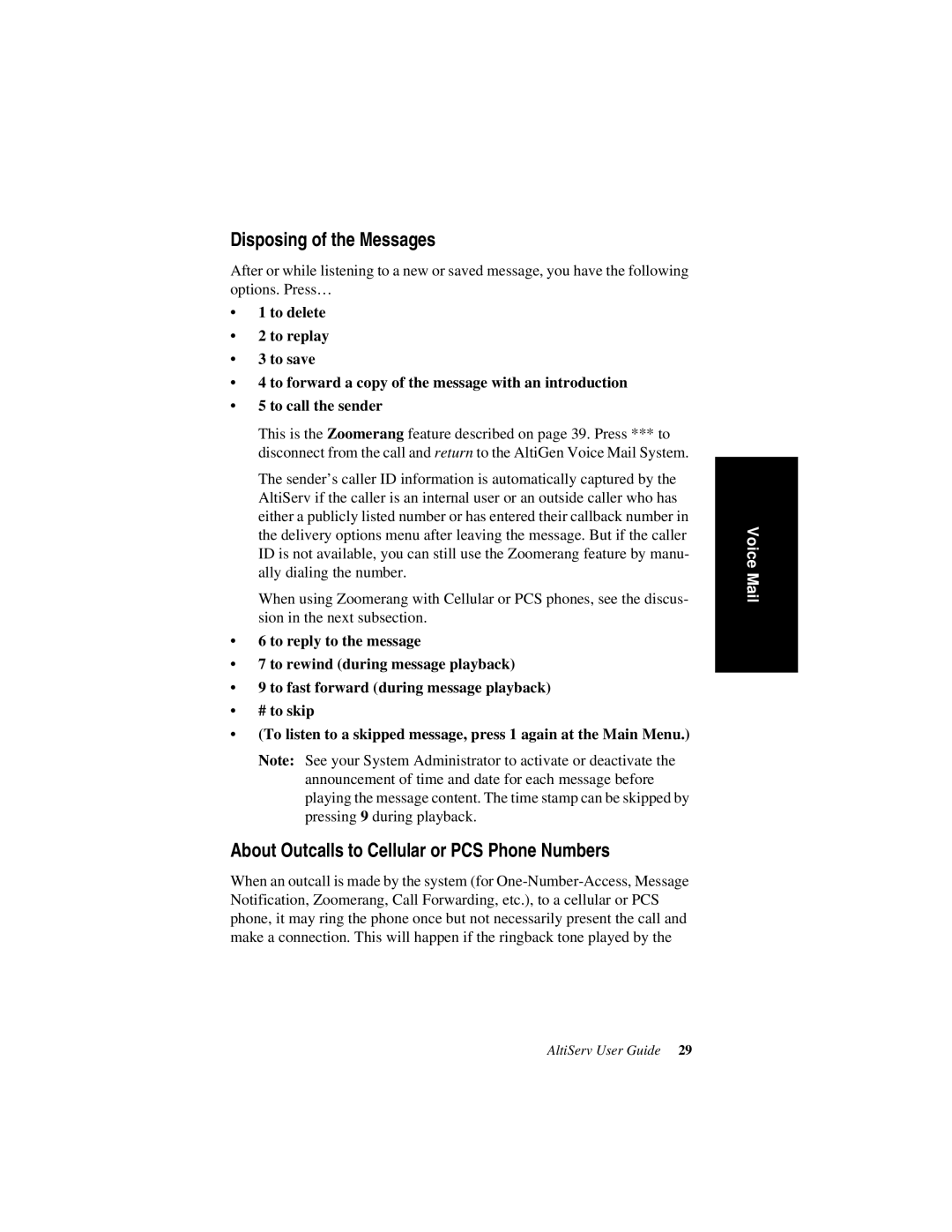 AltiGen comm AltiServ TM 4.5 manual Disposing of the Messages, About Outcalls to Cellular or PCS Phone Numbers 