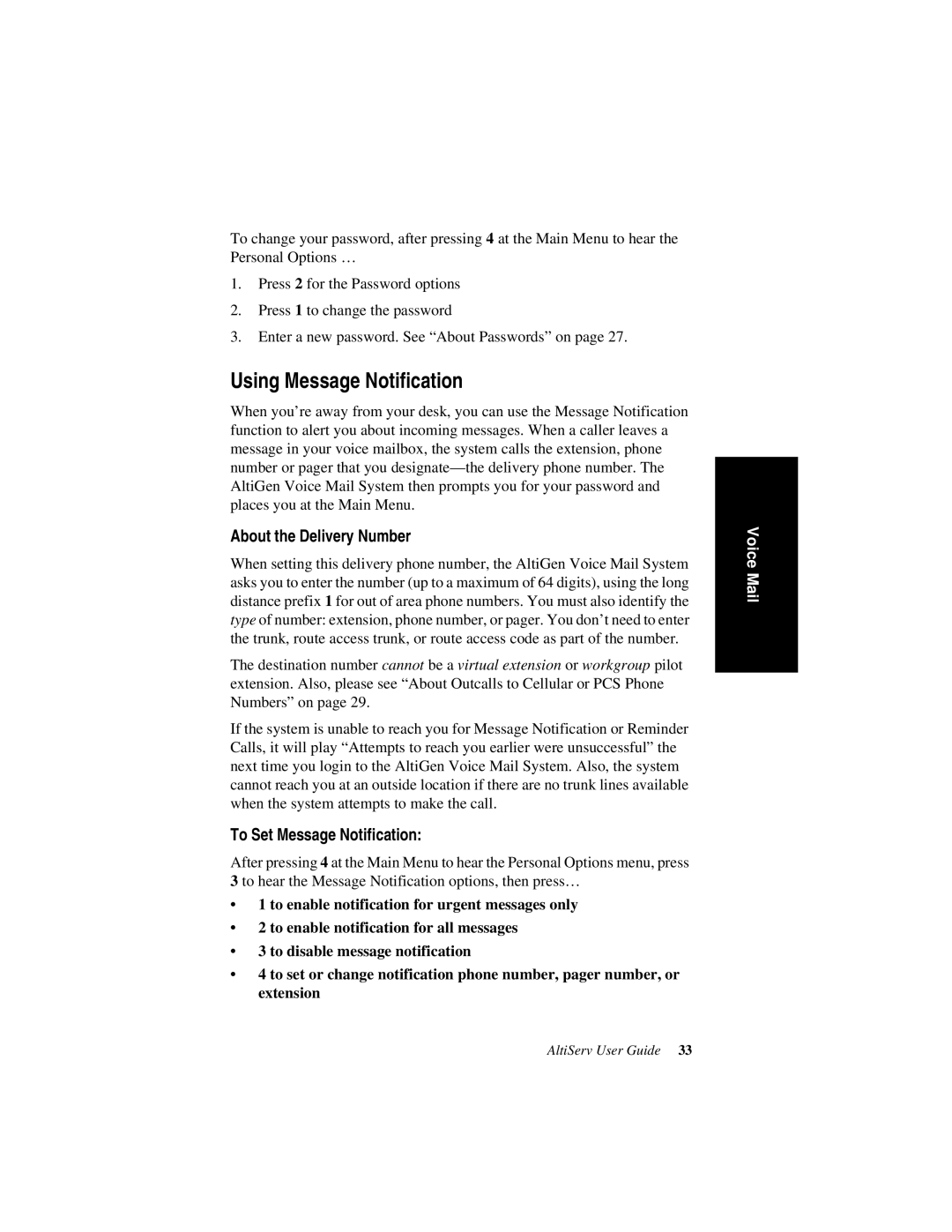 AltiGen comm AltiServ TM 4.5 manual Using Message Notification, About the Delivery Number, To Set Message Notification 