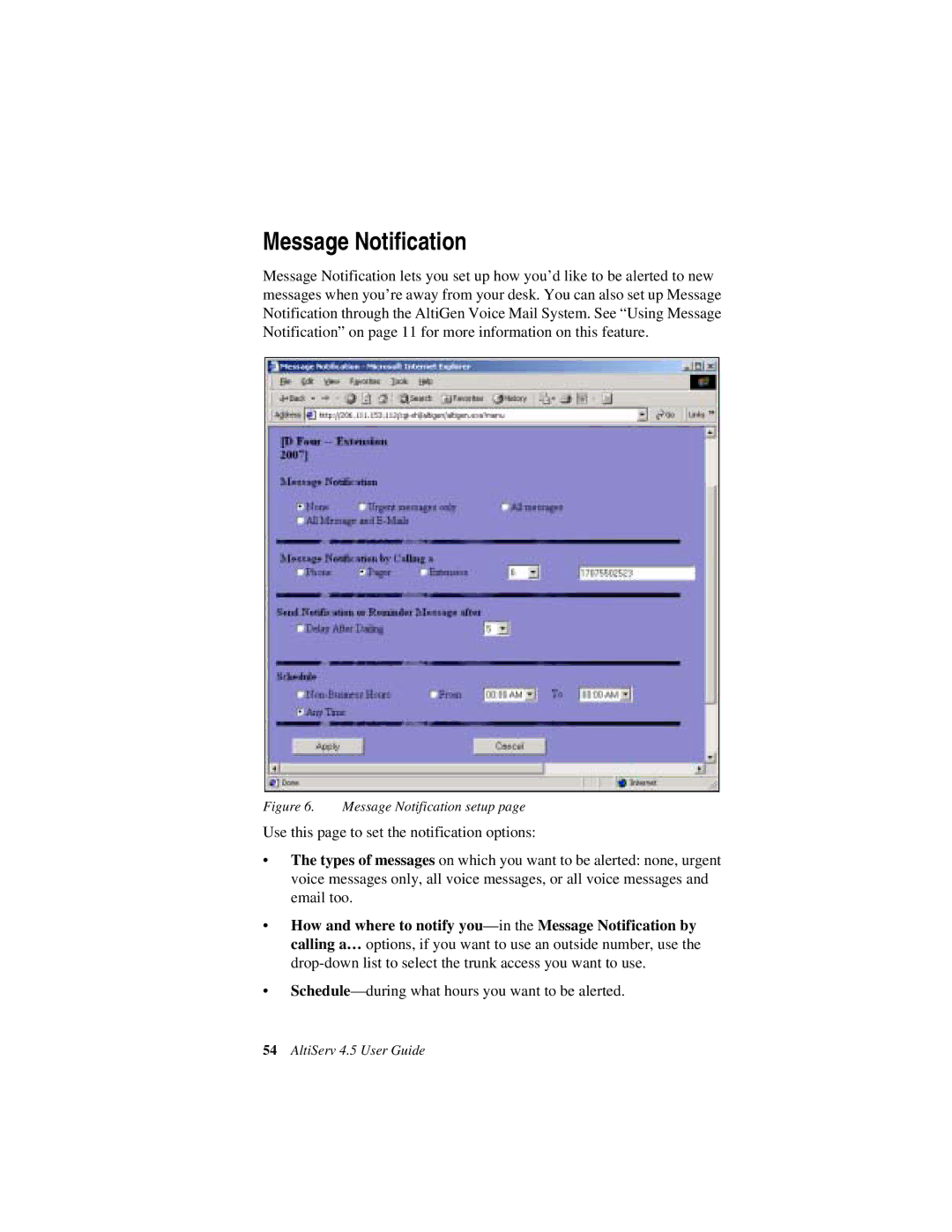 AltiGen comm AltiServ TM 4.5 manual Message Notification setup 