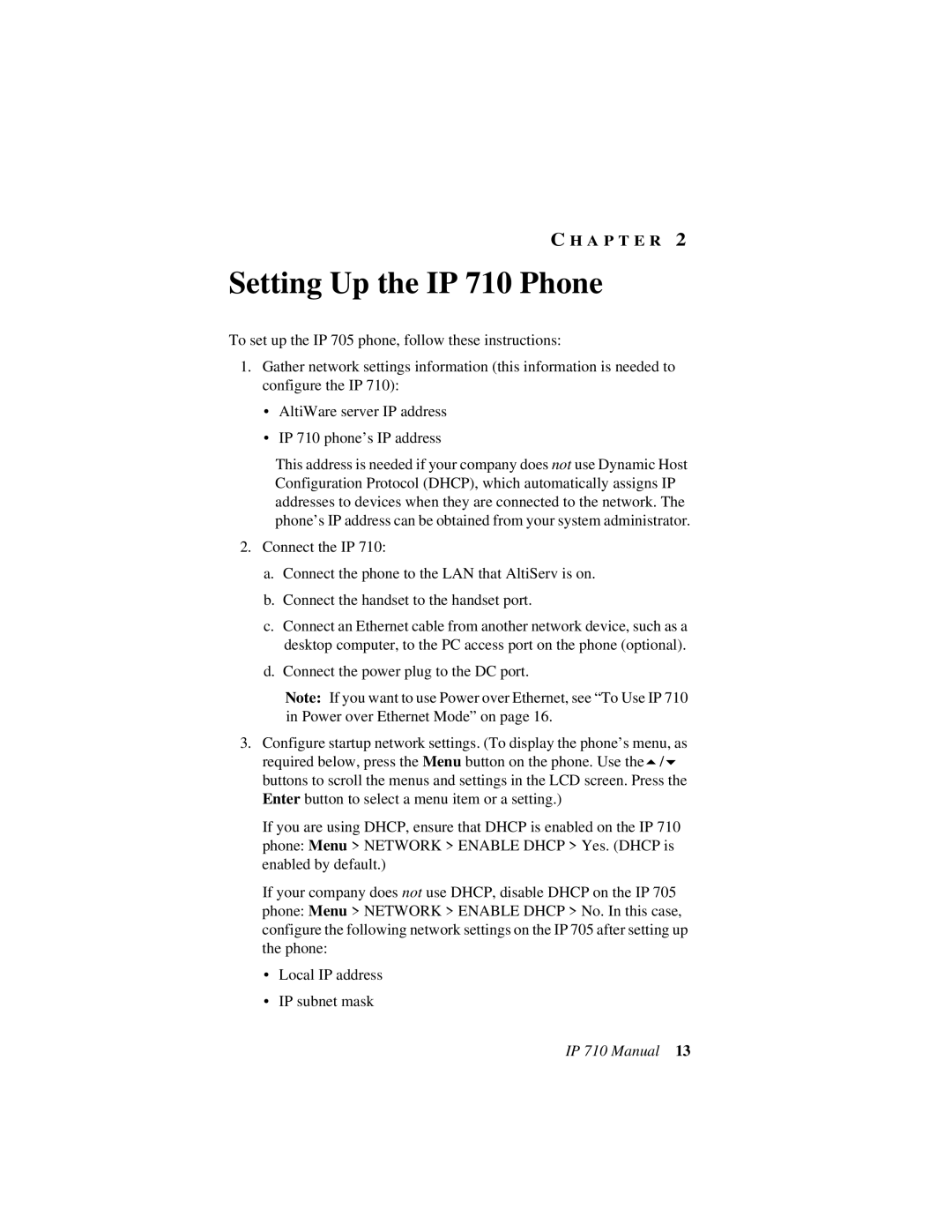 AltiGen comm user manual Setting Up the IP 710 Phone 