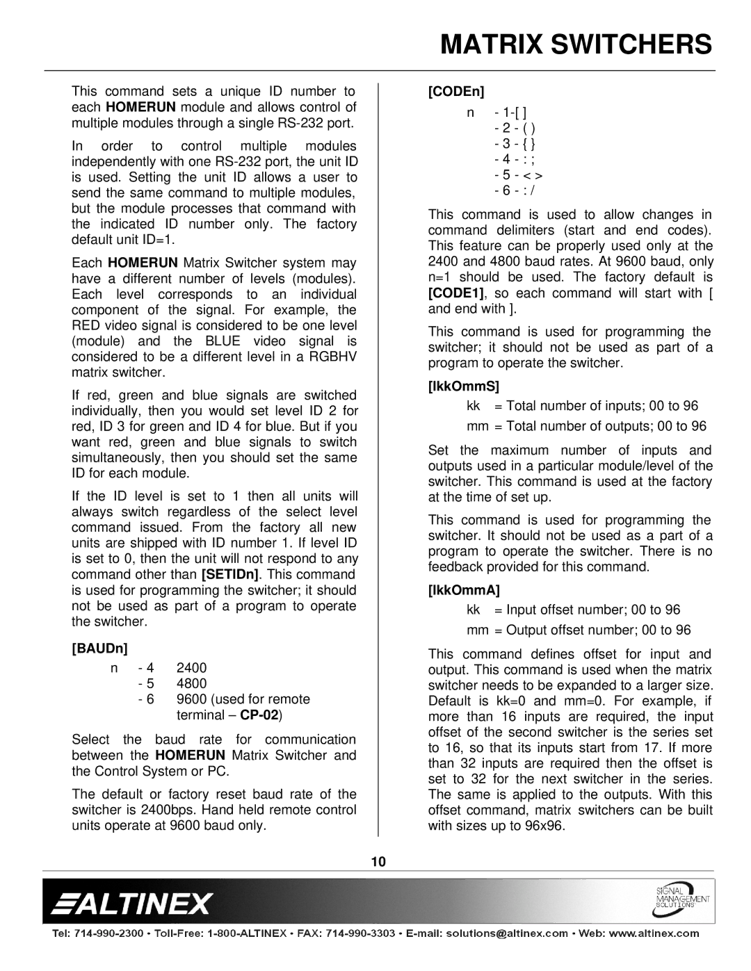 Altinex 400-0026-004 manual BAUDn, CODEn, IkkOmmS, IkkOmmA 