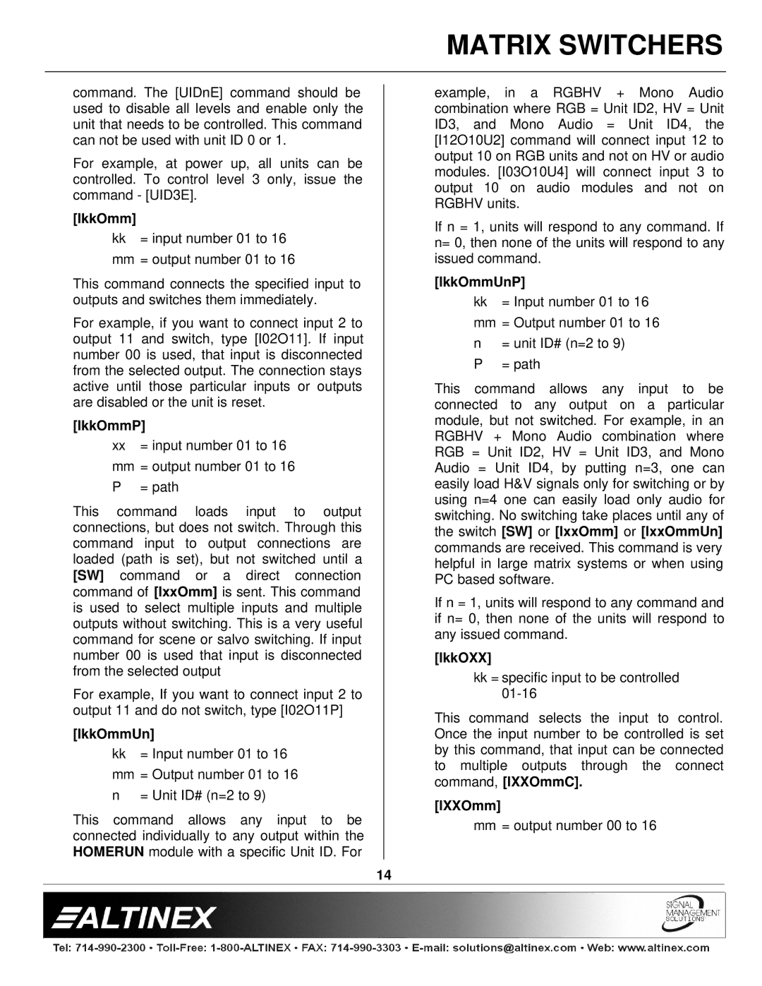 Altinex 400-0026-004 manual IkkOmmP, IkkOmmUnP, IkkOXX, IXXOmm 