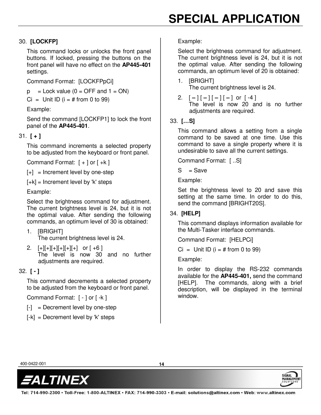 Altinex AP445-401 manual Lockfp, 31. +, 33. …S, Help 