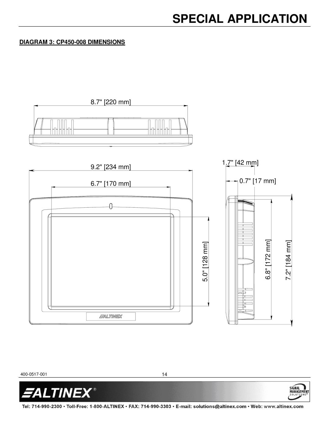 Altinex CP450 Series manual Diagram 3 CP450-008 Dimensions 