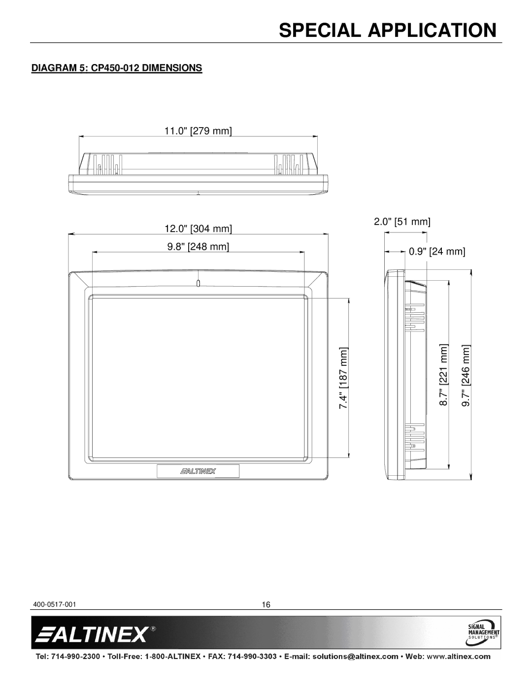 Altinex CP450 Series manual Diagram 5 CP450-012 Dimensions 