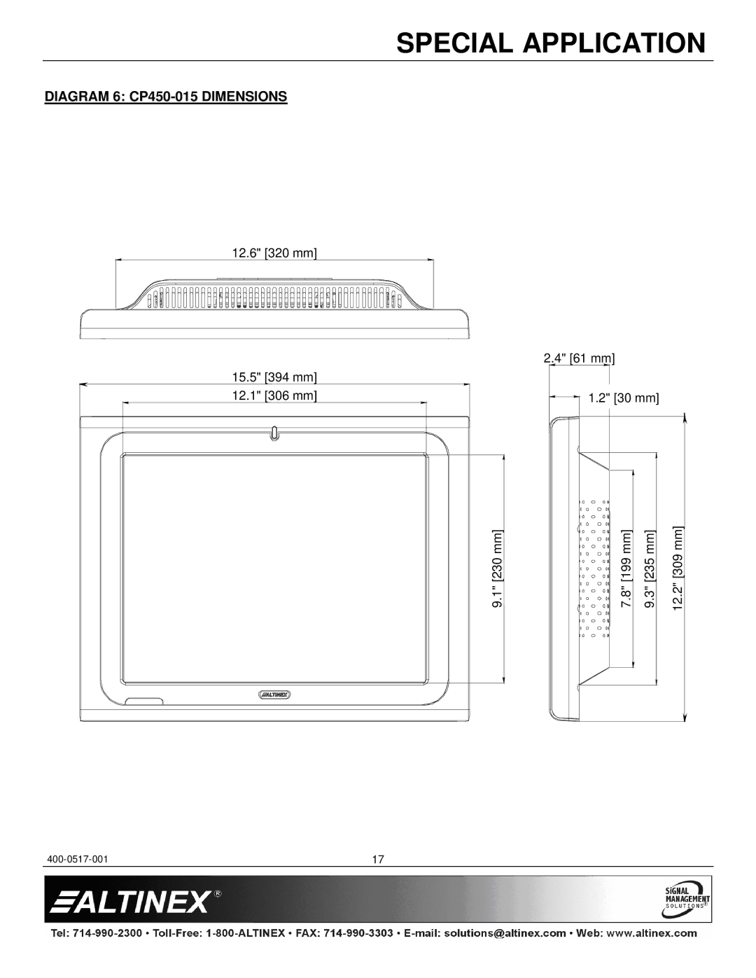 Altinex CP450 Series manual Diagram 6 CP450-015 Dimensions 