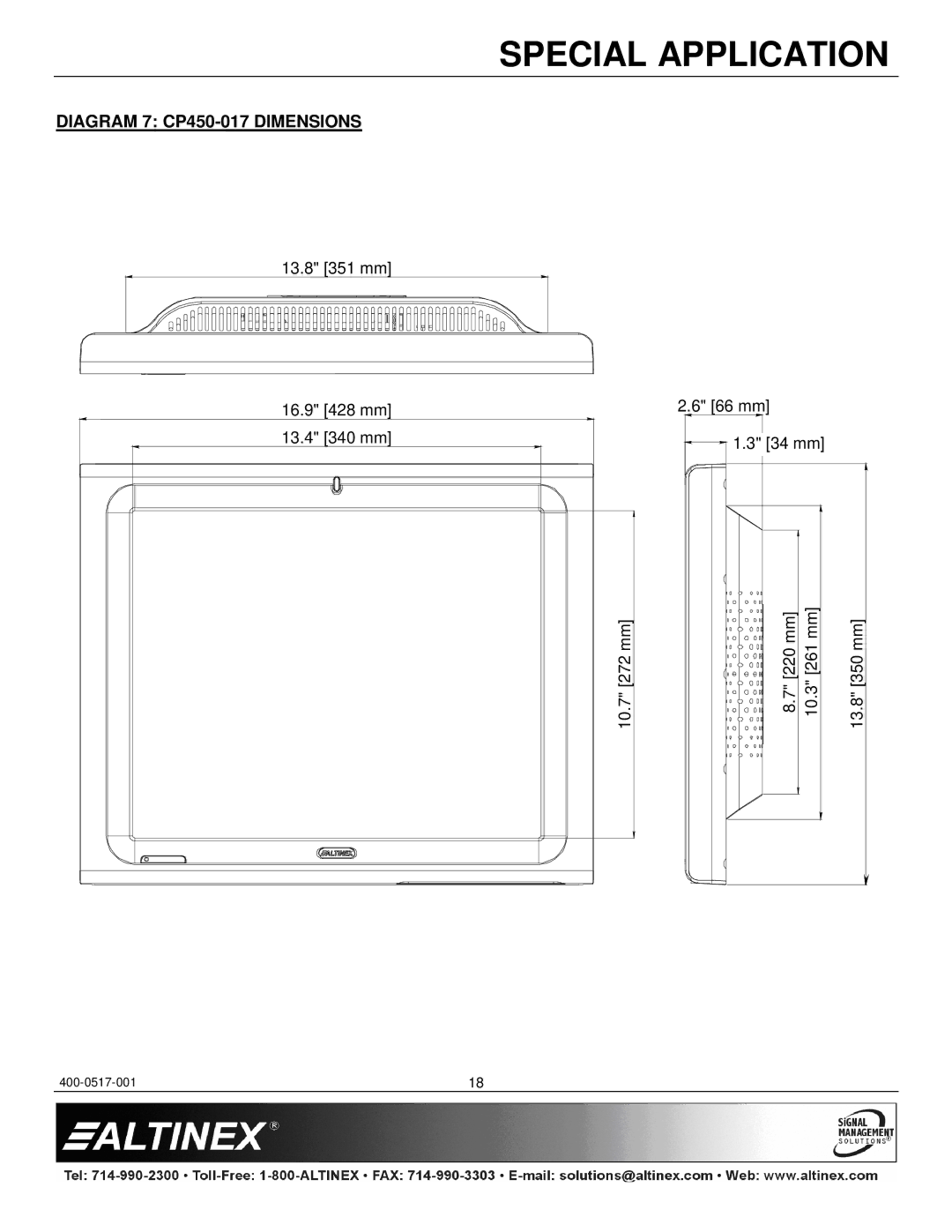 Altinex CP450 Series manual Diagram 7 CP450-017 Dimensions 