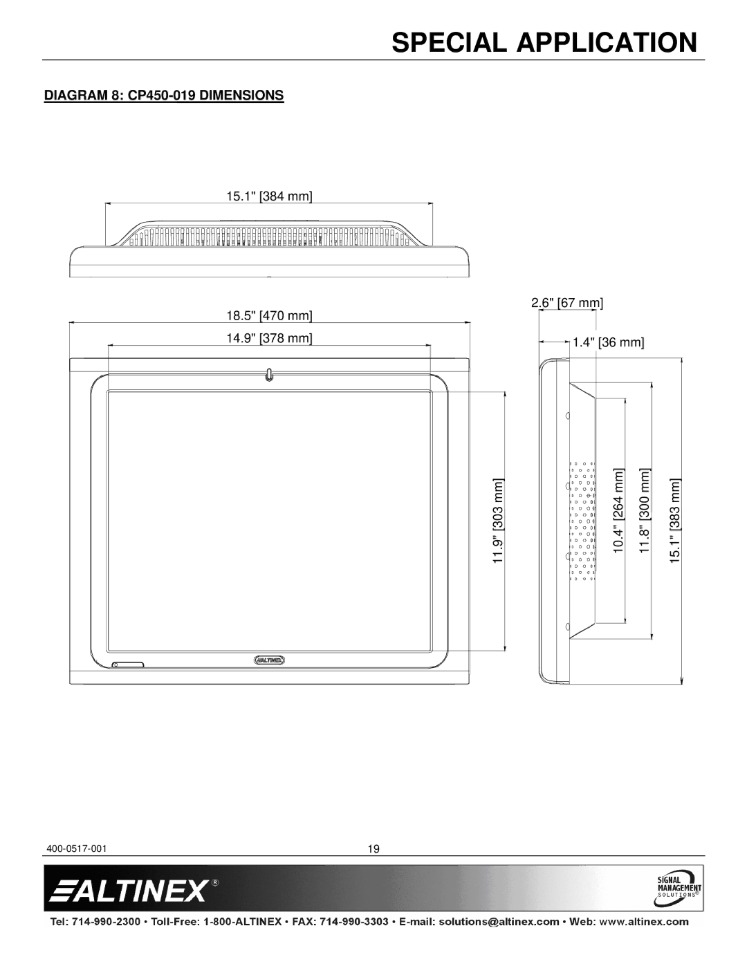 Altinex CP450 Series manual Diagram 8 CP450-019 Dimensions 