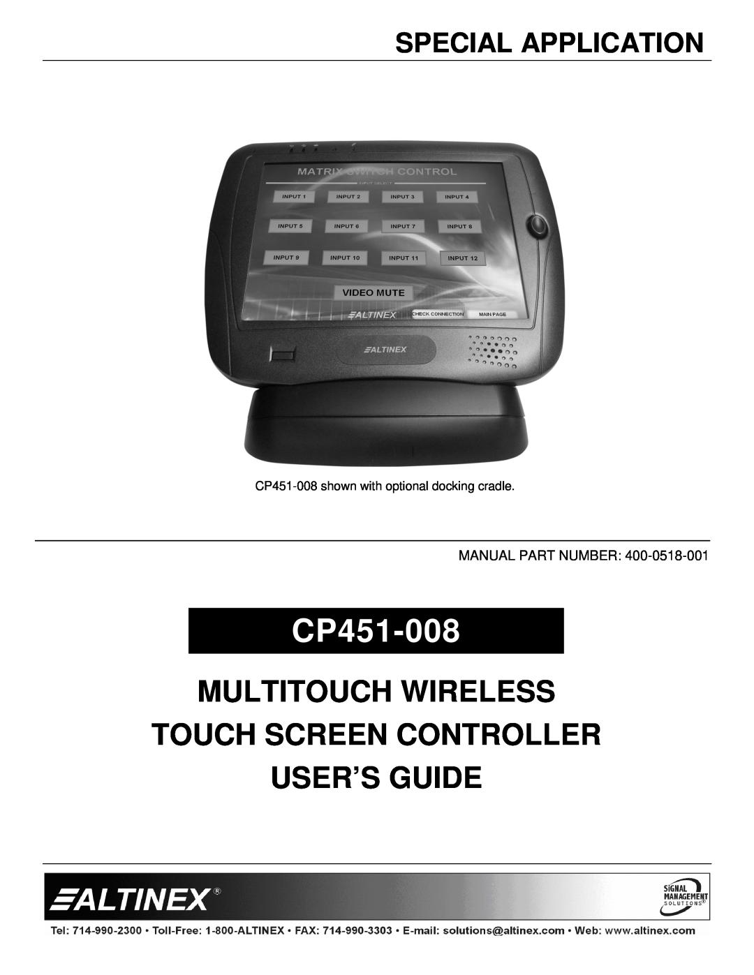 Altinex CP451-008 manual Special Application, Multitouch Wireless Touch Screen Controller User’S Guide 