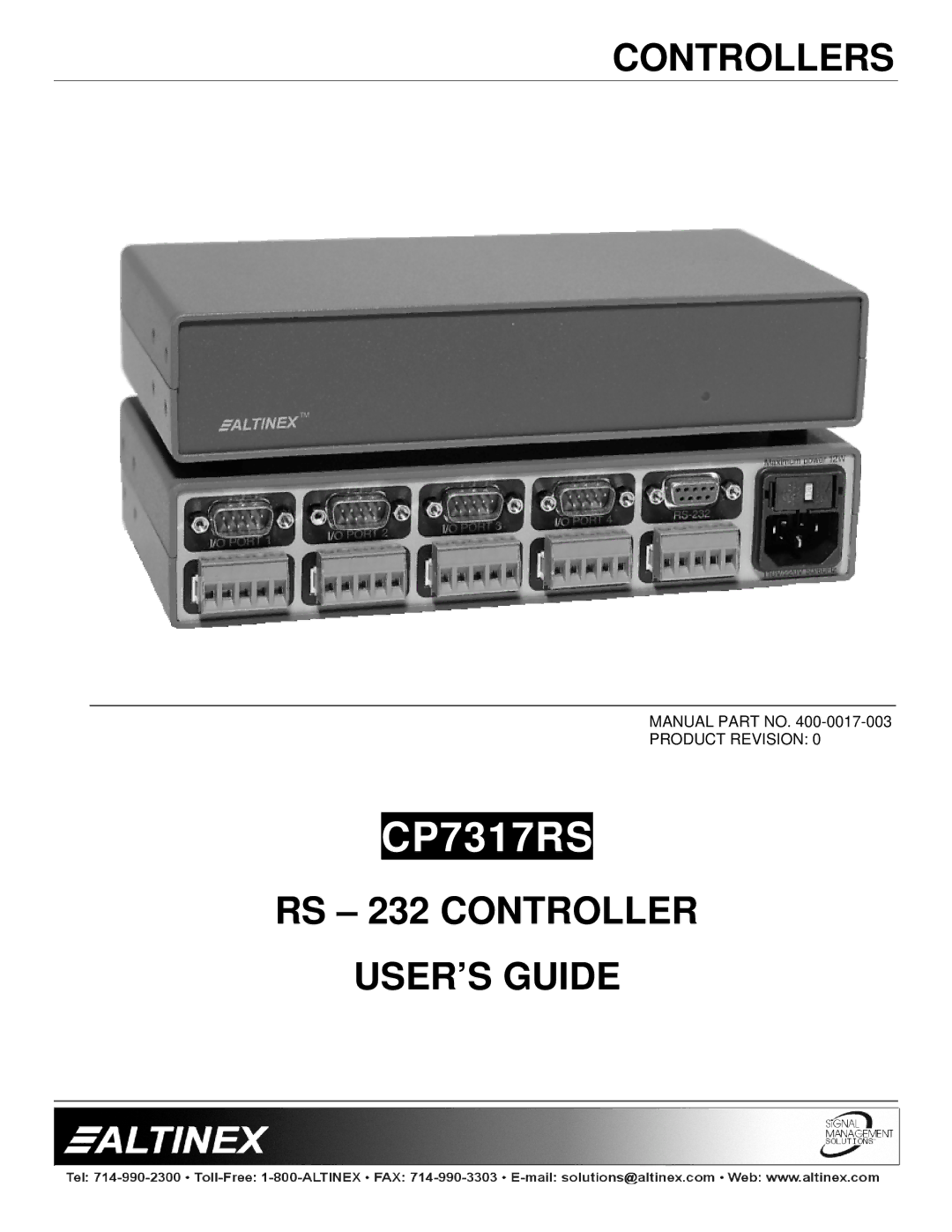 Altinex CP7317RS manual 