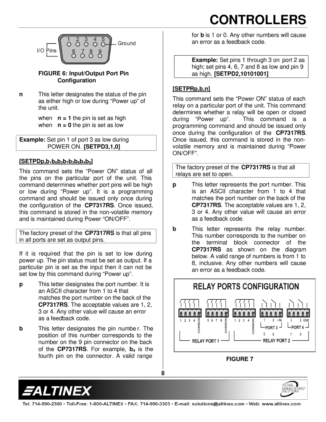 Altinex CP7317RS manual SETPDp,b1b6b2b7b3b8b4b9, SETPRp,b,n 