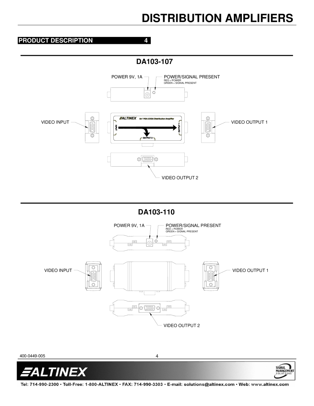 Altinex DA103-107 manual Product Description 