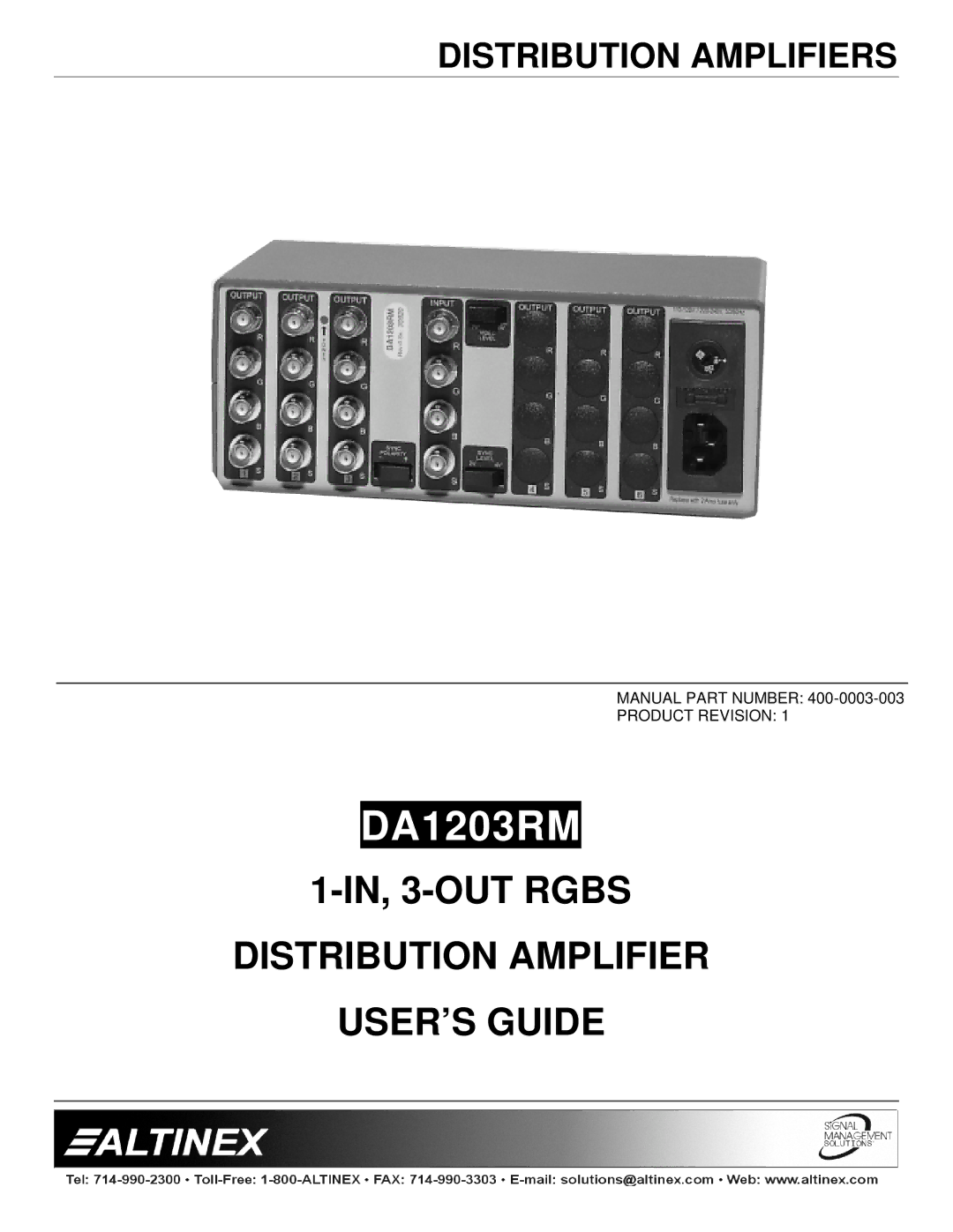 Altinex DA1203RM manual 