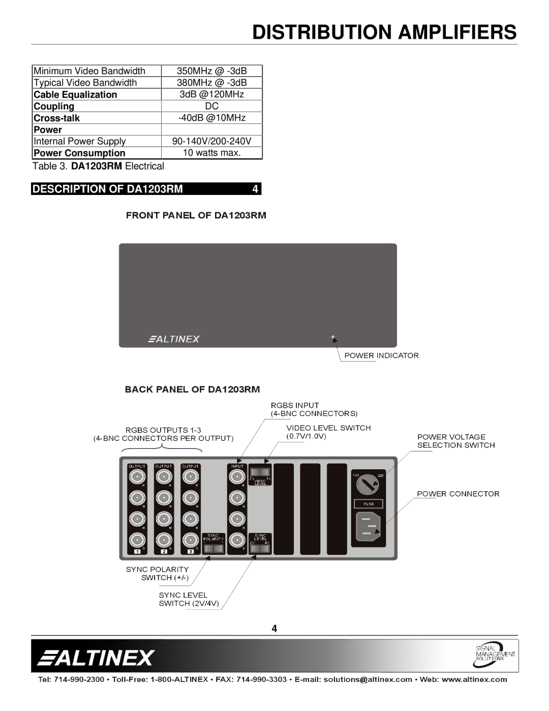 Altinex manual Description of DA1203RM 