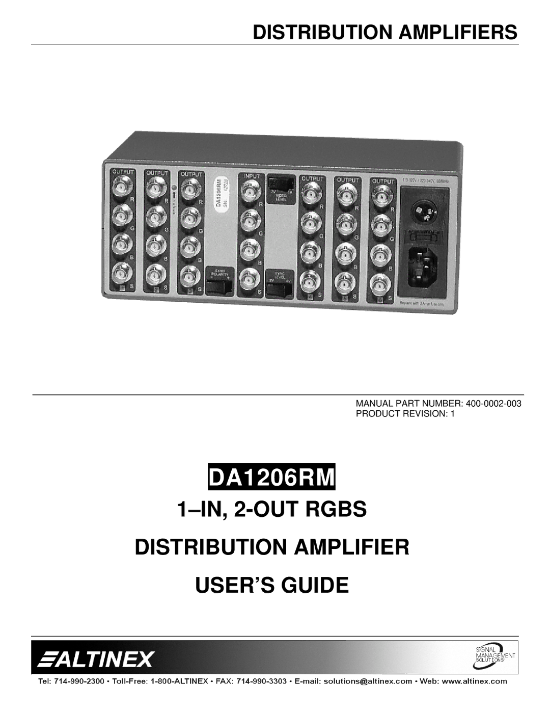 Altinex DA1206RM manual 