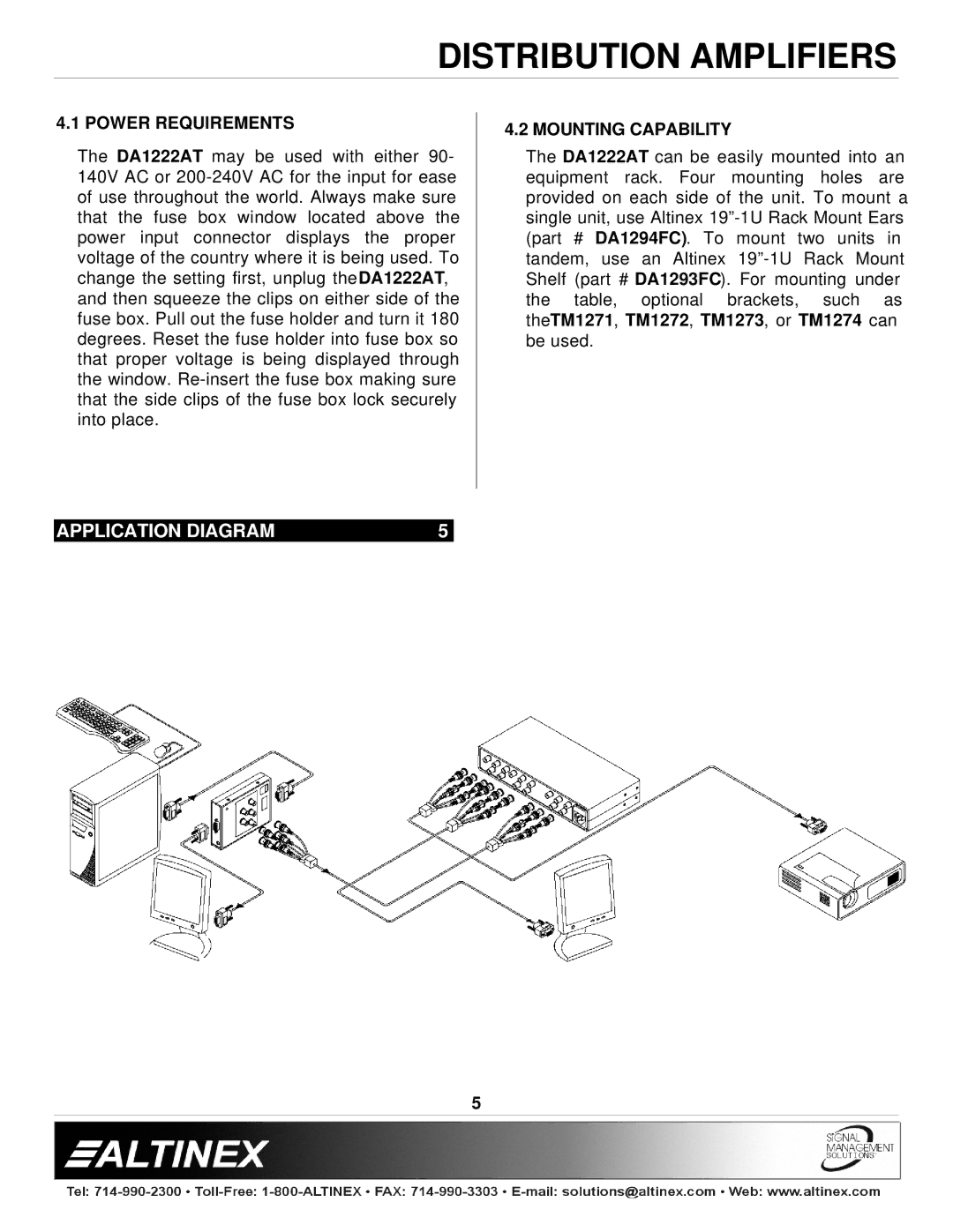 Altinex DA1222AT manual Application Diagram, Power Requirements, Mounting Capability 