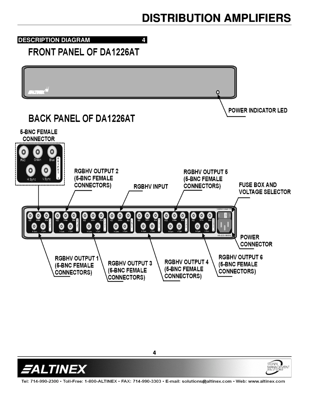 Altinex DA1226AT manual Distribution Amplifiers, Description Diagram 