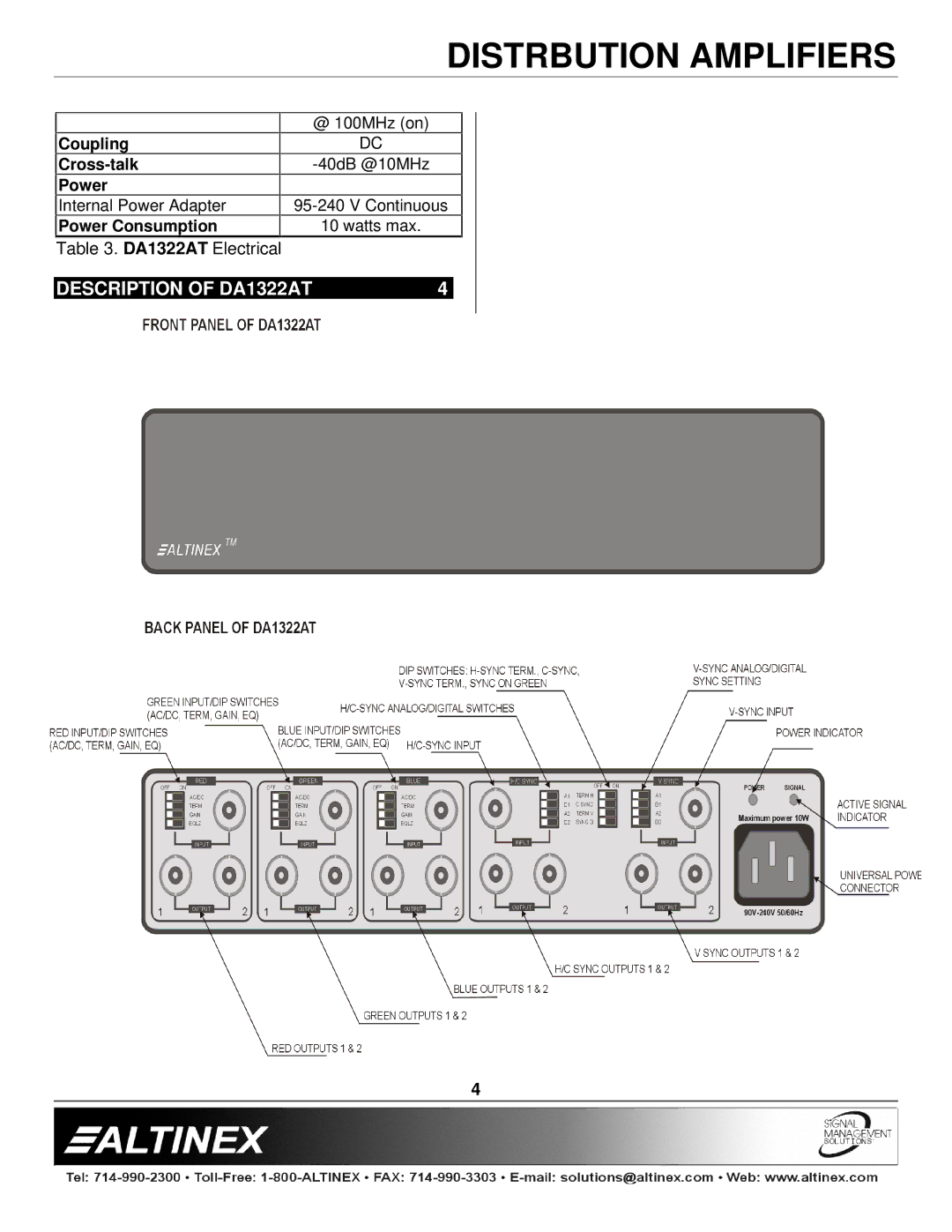 Altinex manual Description of DA1322AT 