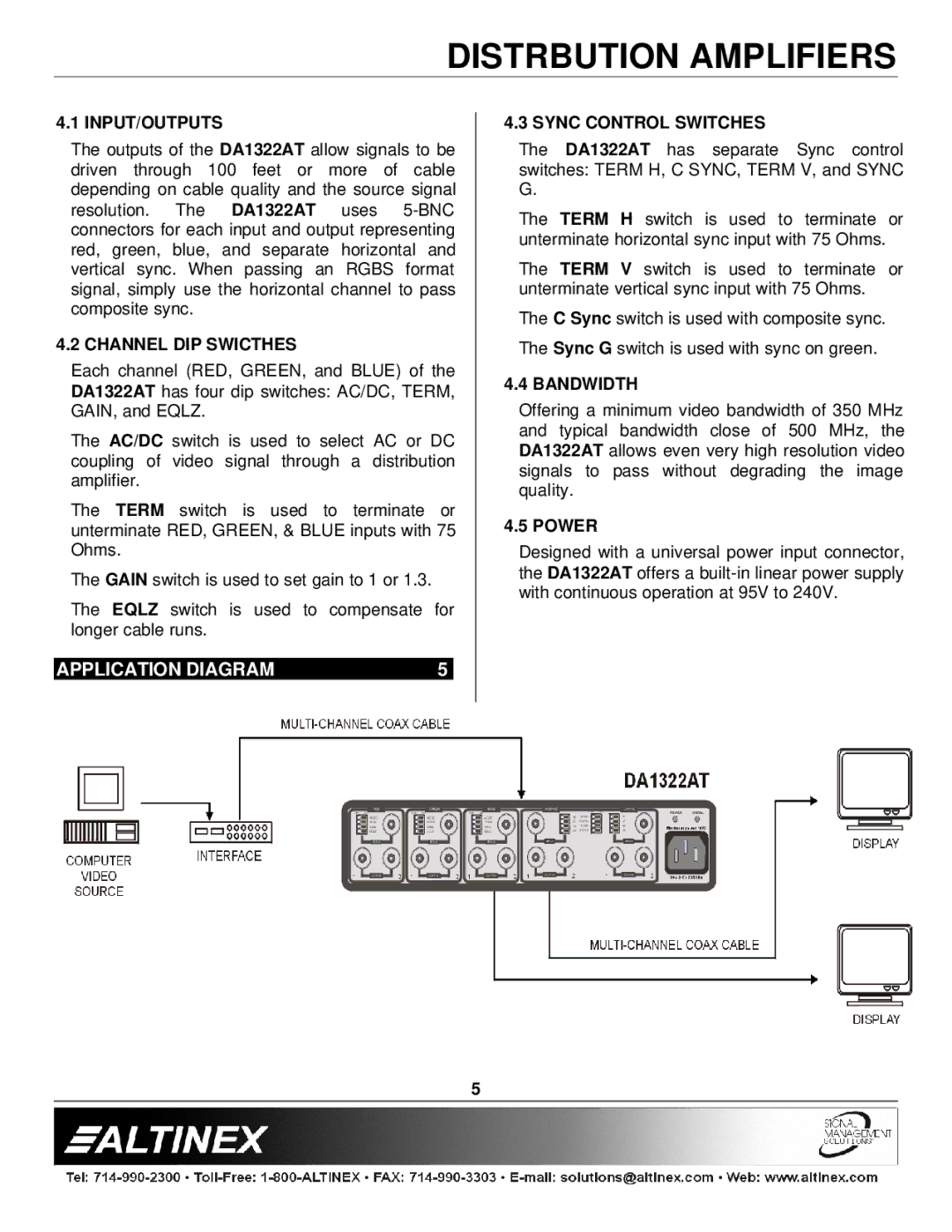 Altinex DA1322AT manual Application Diagram 