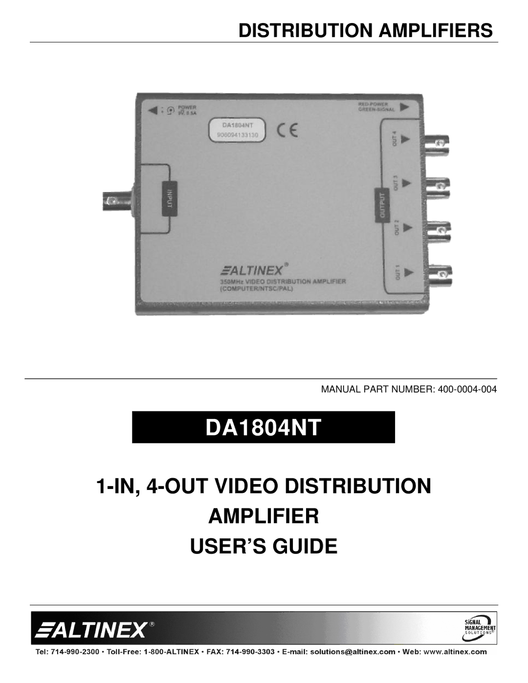 Altinex DA1804NT manual 