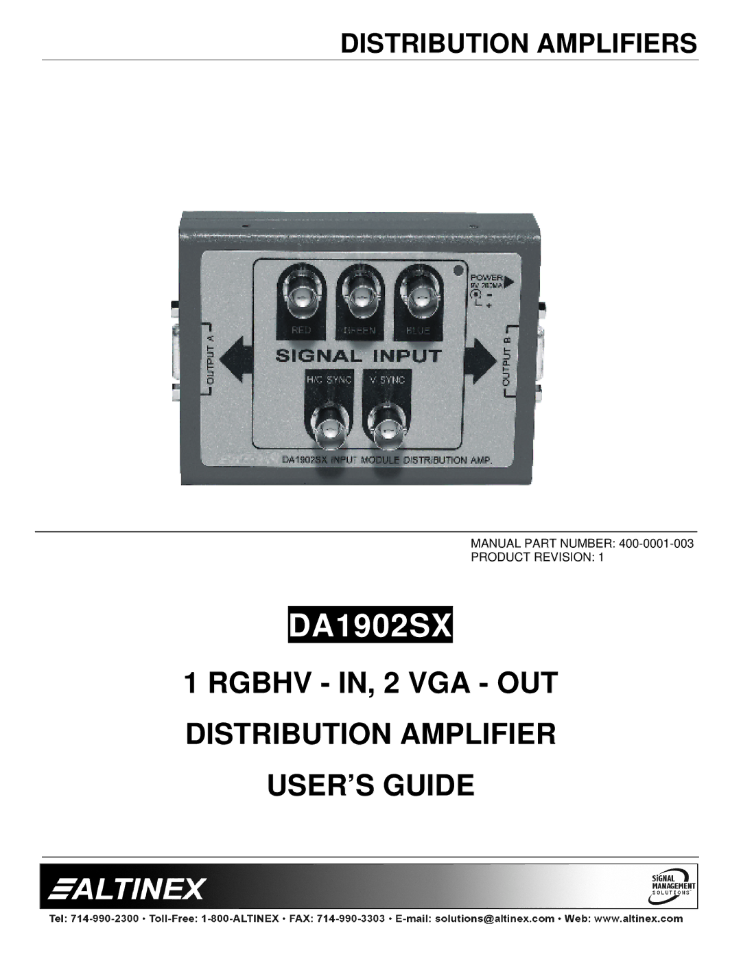 Altinex DA1902SX manual 