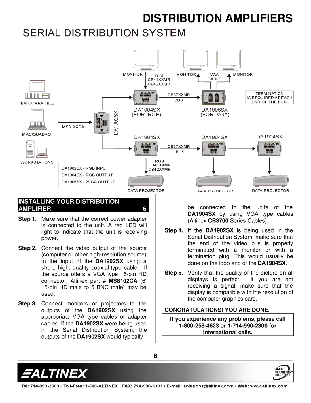 Altinex DA1902SX manual Installing Your Distribution Amplifier, CONGRATULATIONS! YOU are Done 