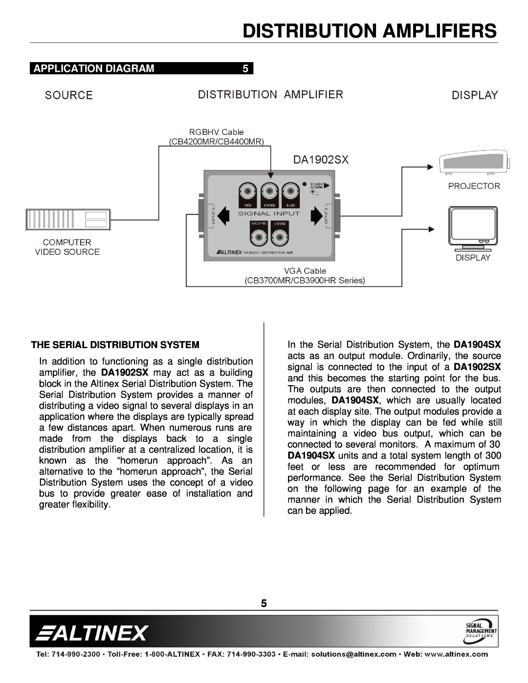 Altinex DA1902SX manual Application Diagram, The Serial Distribution System, Distribution Amplifiers 