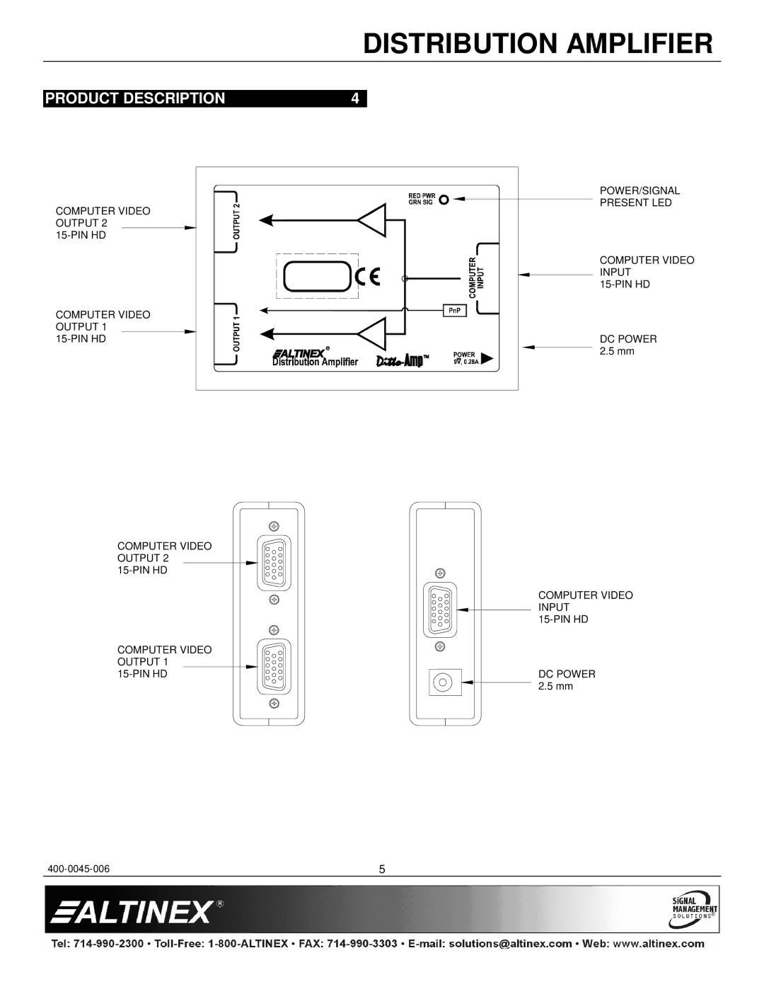 Altinex DA1907LX manual Product Description 