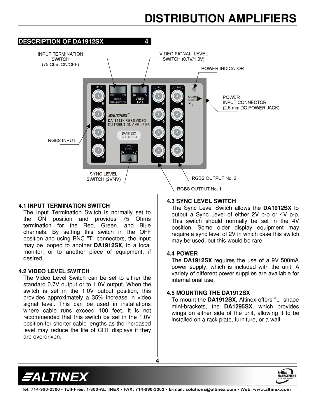 Altinex manual Description of DA1912SX 