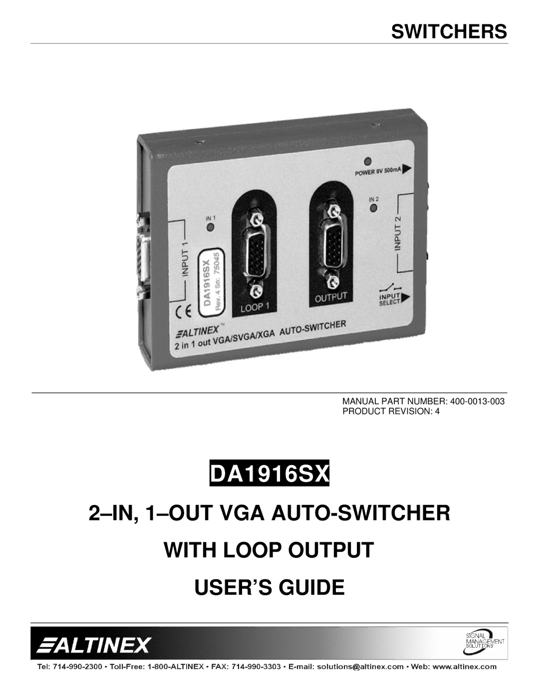 Altinex DA1916SX manual 