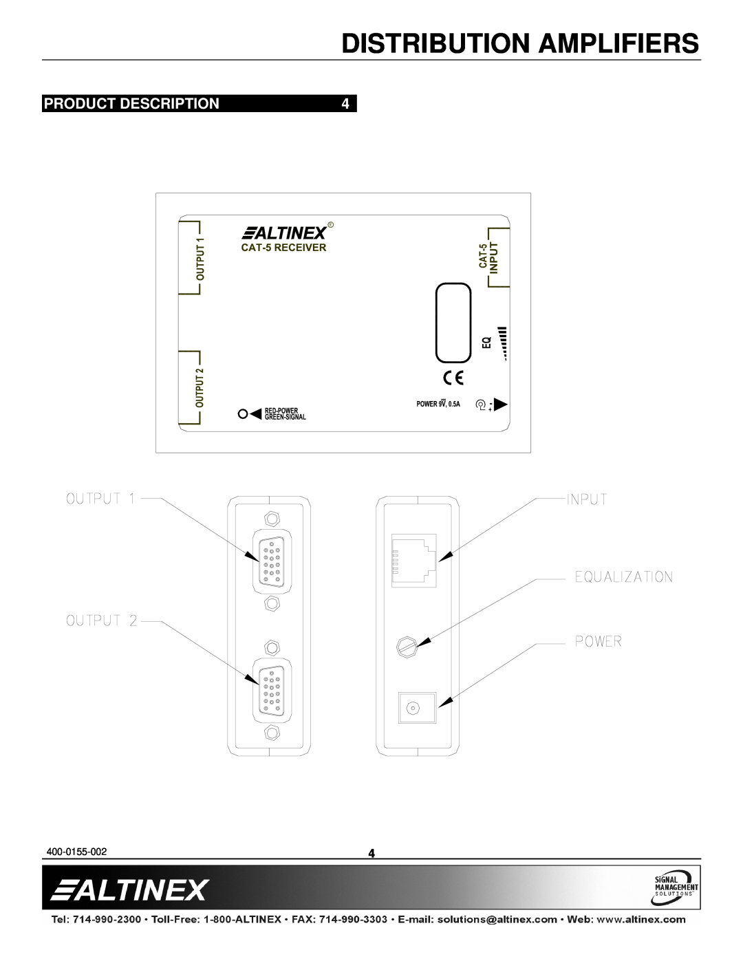 Altinex DA1921SX manual Product Description, Distribution Amplifiers 
