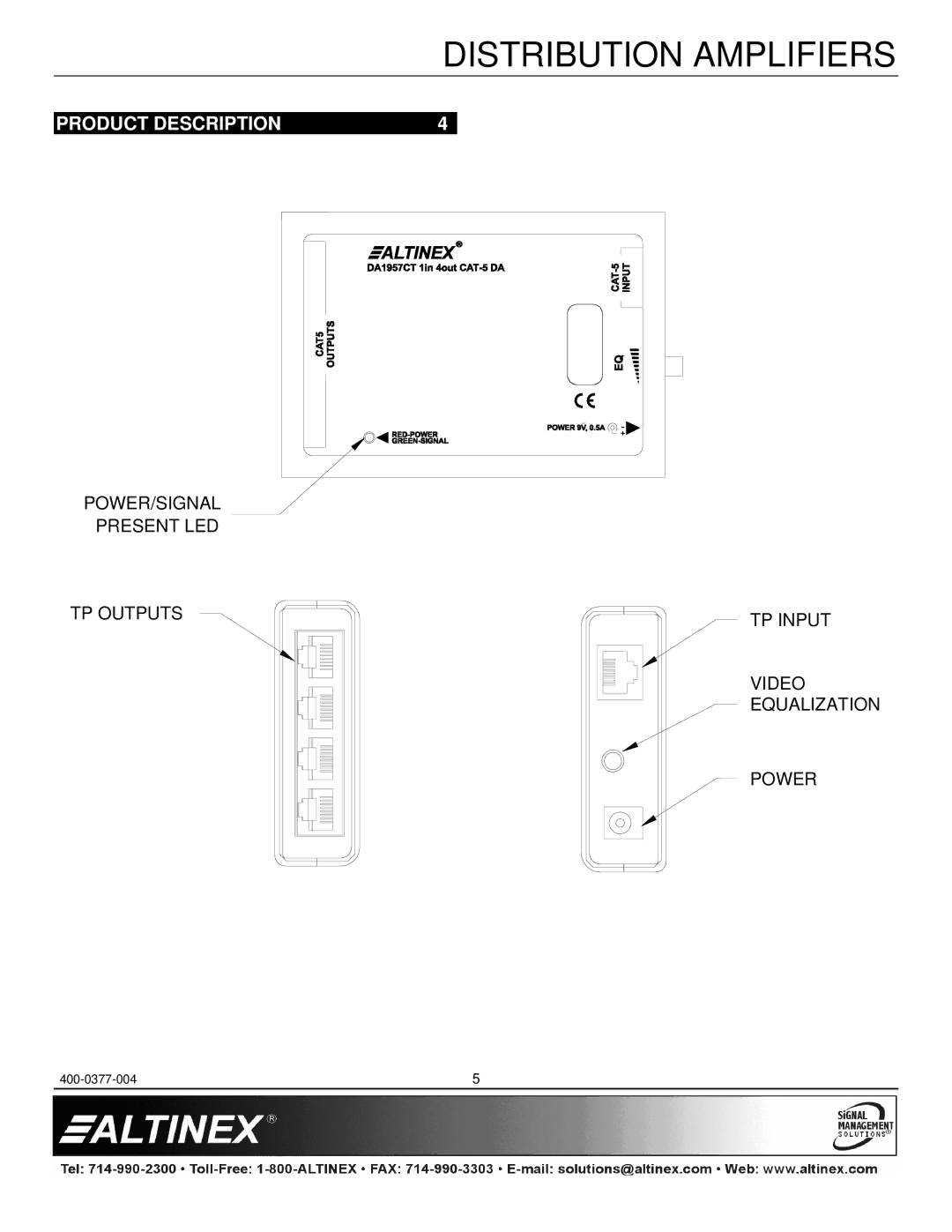 Altinex DA1957CT manual Product Description 