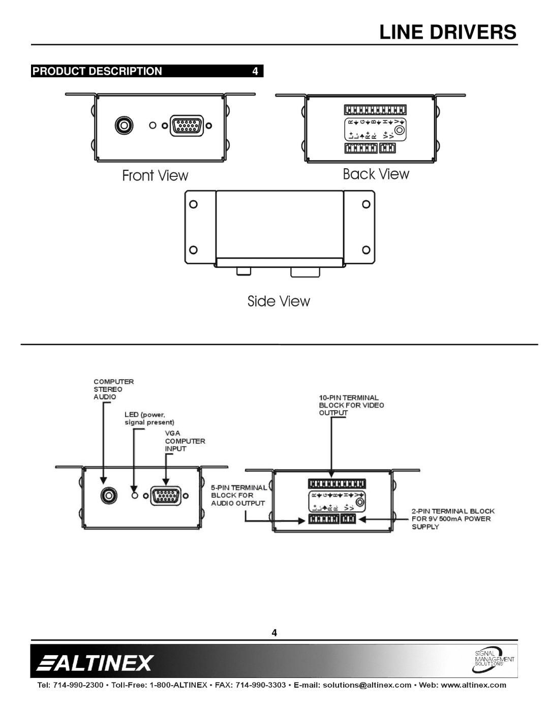 Altinex DA2000TM manual Product Description 