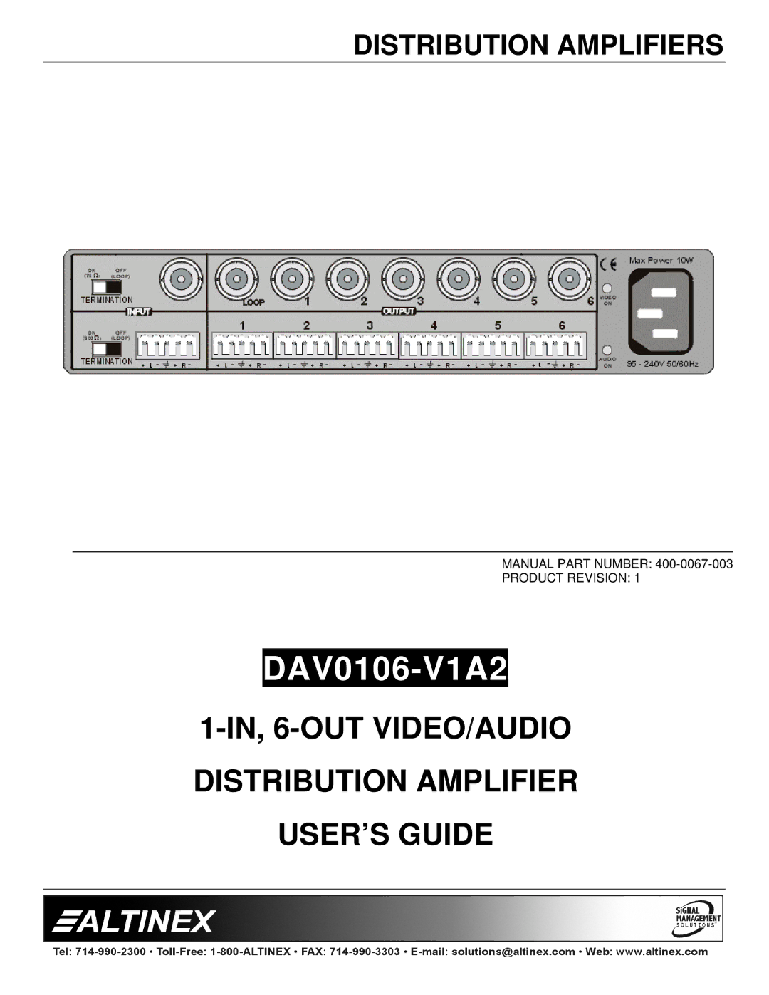 Altinex DAV0106-V1A2 manual 