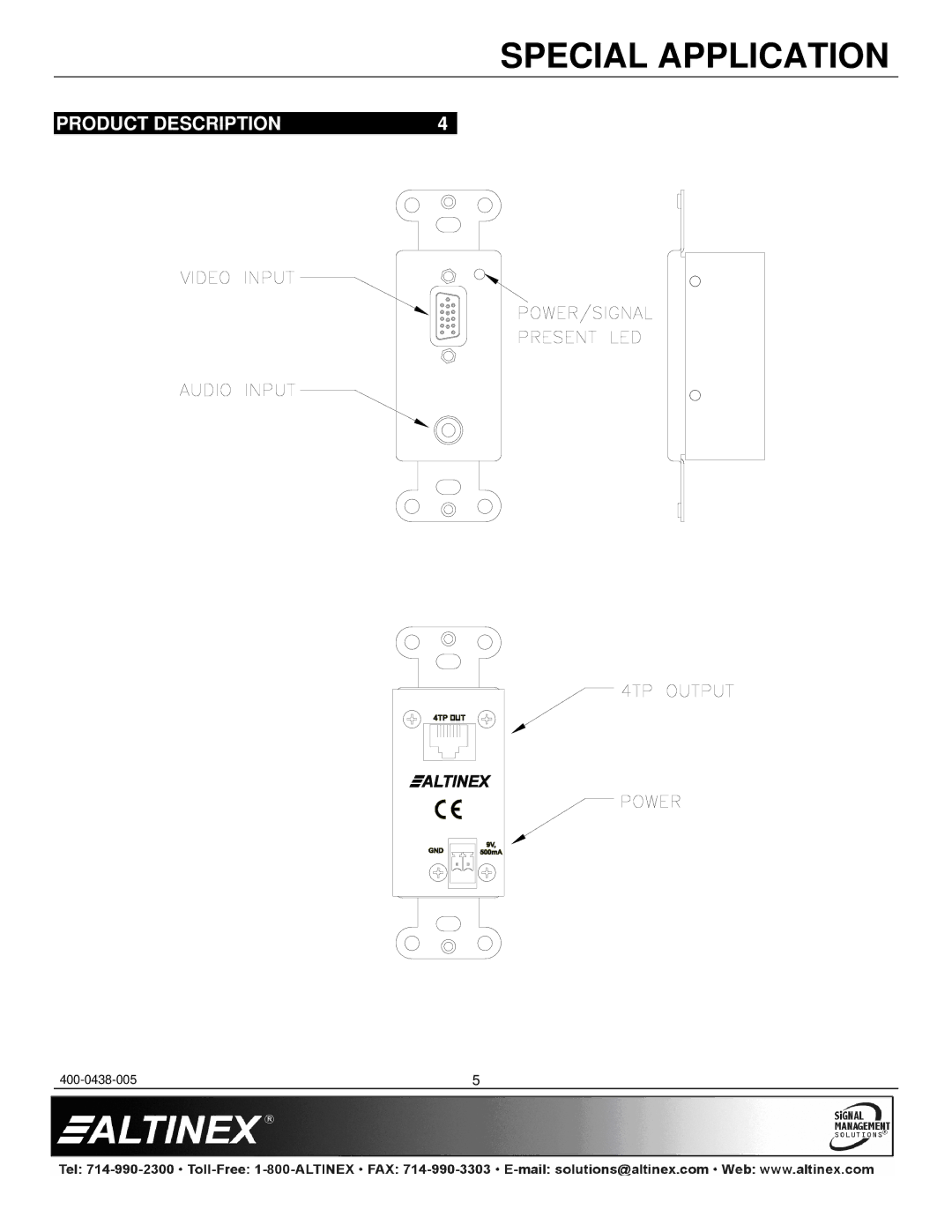 Altinex DS801-110 manual Product Description 