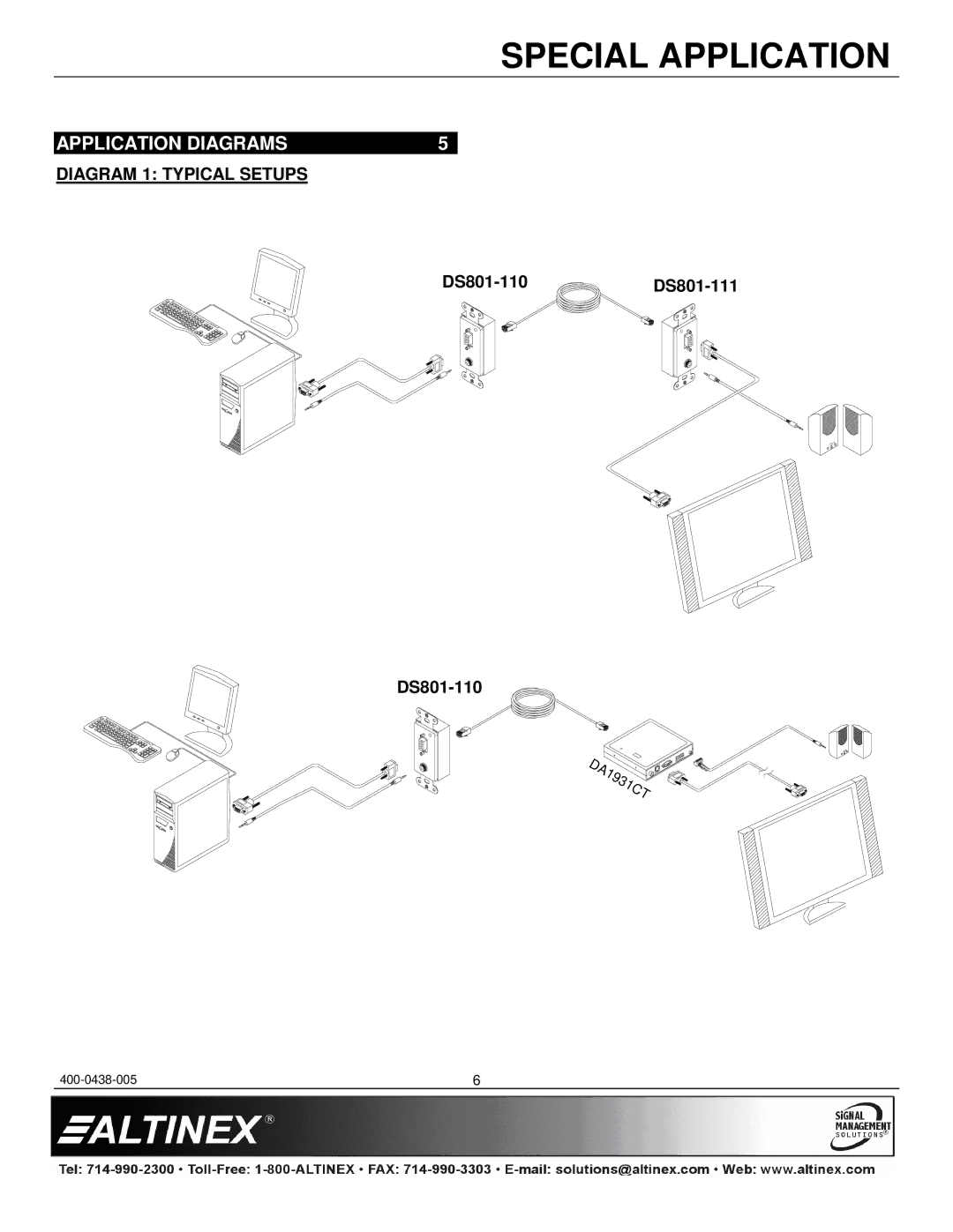 Altinex DS801-110 manual Application Diagrams, Diagram 1 Typical Setups 