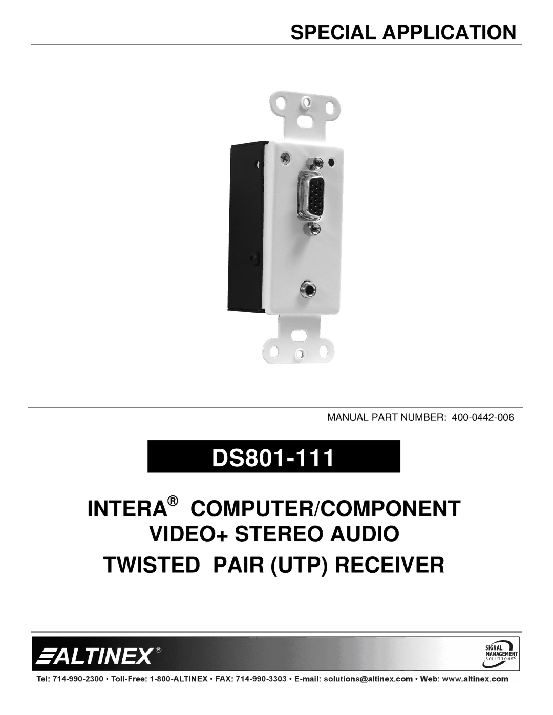 Altinex DS801-111 manual 