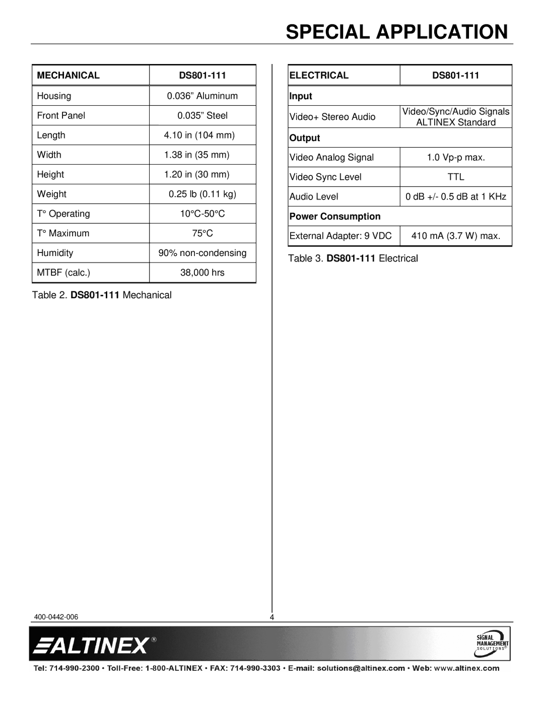 Altinex manual DS801-111Electrical 