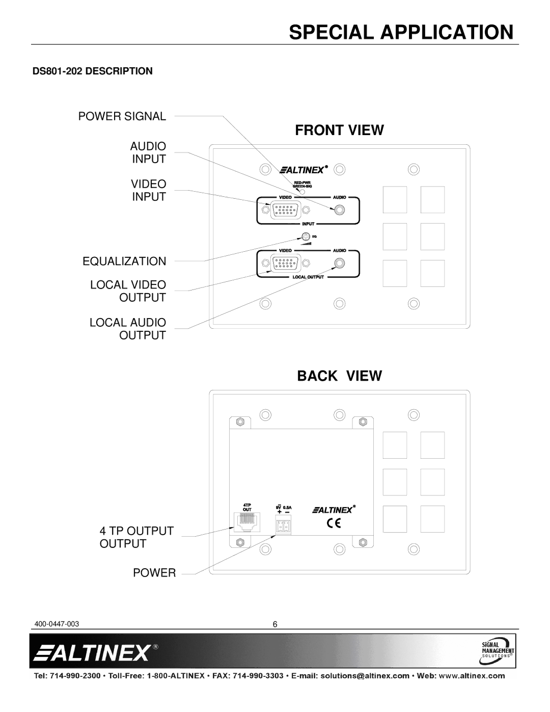 Altinex DS801-201 manual DS801-202 Description 