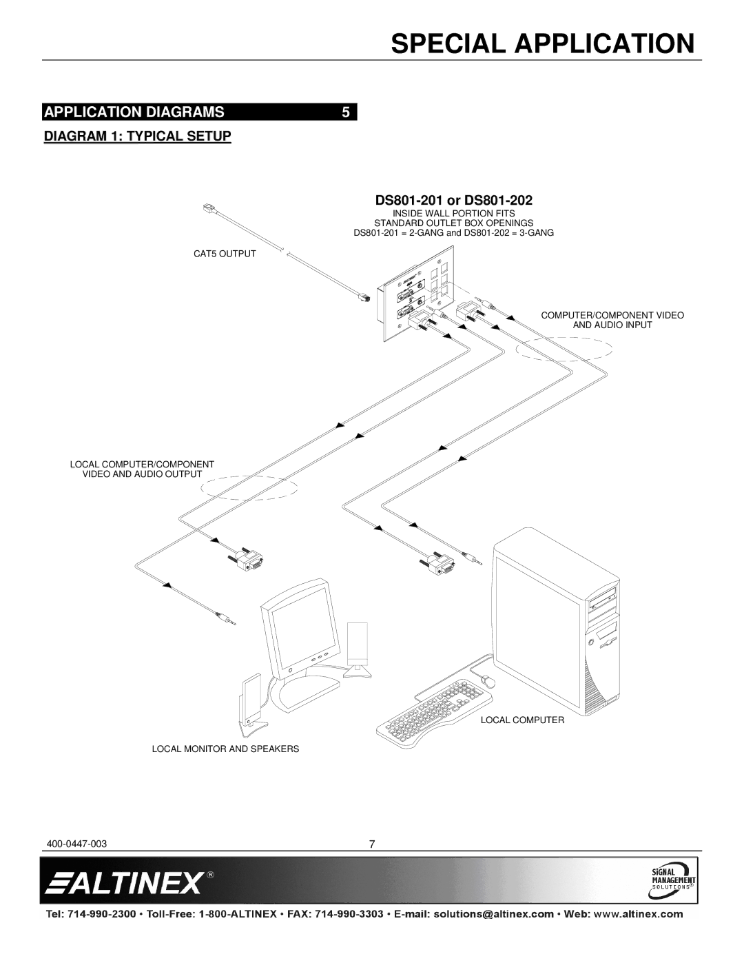 Altinex DS801-202, DS801-201 manual Application Diagrams, Diagram 1 Typical Setup 