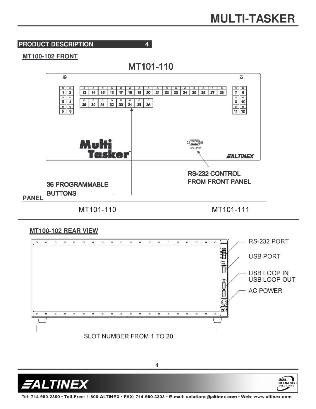 Altinex MT100-102 manual Product Description 