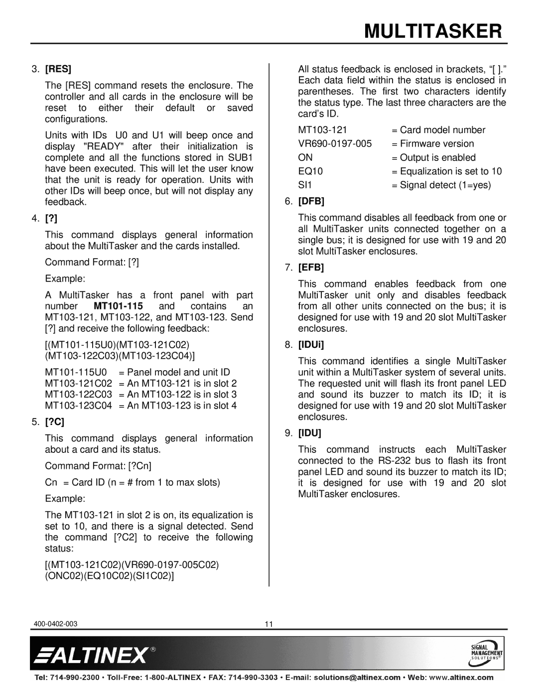 Altinex MT101-115, MT101-117, MT101-114 manual Res, Dfb, Efb, IDUi, Idu 