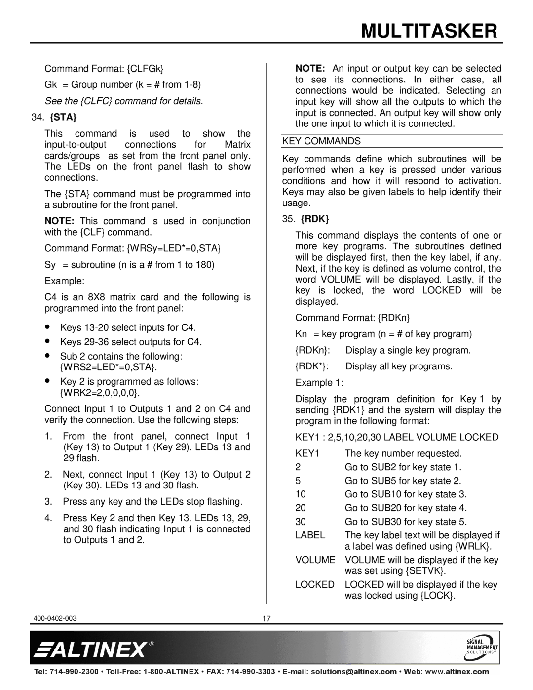 Altinex MT101-115, MT101-117, MT101-114 manual Sta, Rdk 