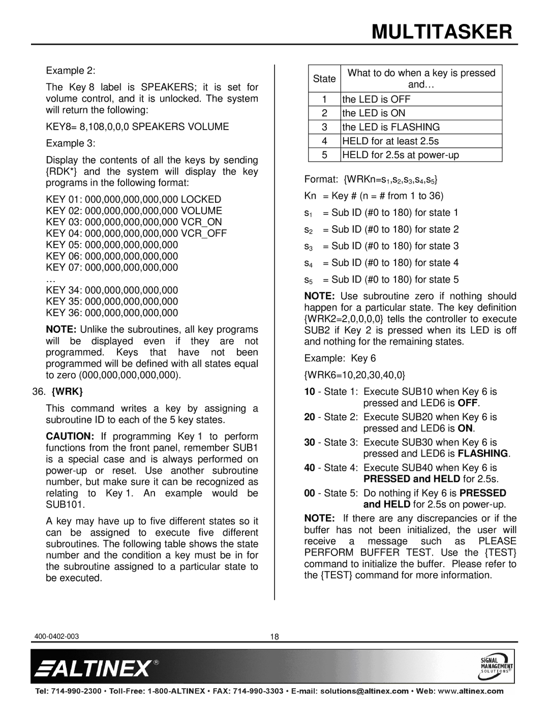 Altinex MT101-117, MT101-115, MT101-114 manual KEY8= 8,108,0,0,0 Speakers Volume, Wrk 