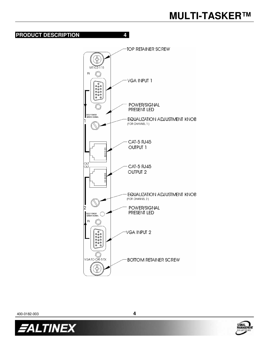 Altinex MT103-115 manual Product Description 