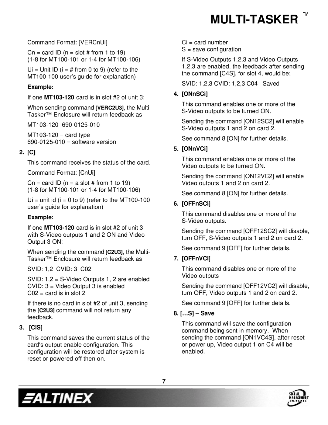 Altinex MT103-120, MT103-118 manual CiS, ONnSCi, ONnVCi, OFFnSCi, OFFnVCi, …S Save 